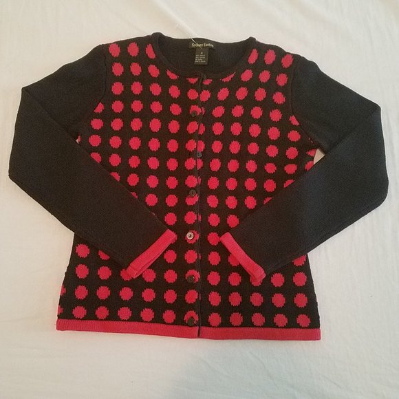 Red and Black Polka Dot Knit Cardigan Size M - Picture 1 of 9
